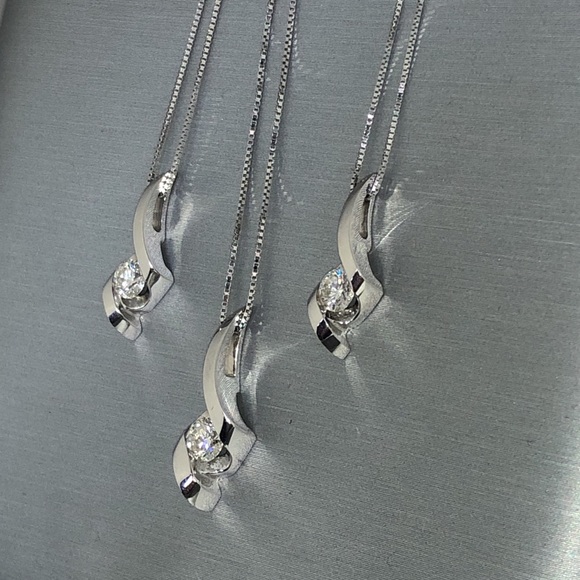 Set of 3 Solid 14K White Gold Natural Diamond Solitaire Necklace Designer Sirena - Picture 8 of 16